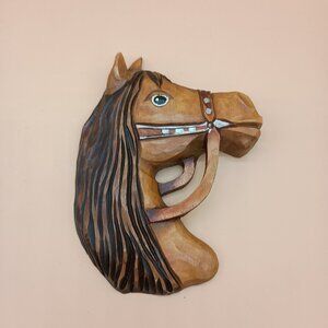 Vintage Carved Wooden Horse Wall Hanging Cute Cottagecore